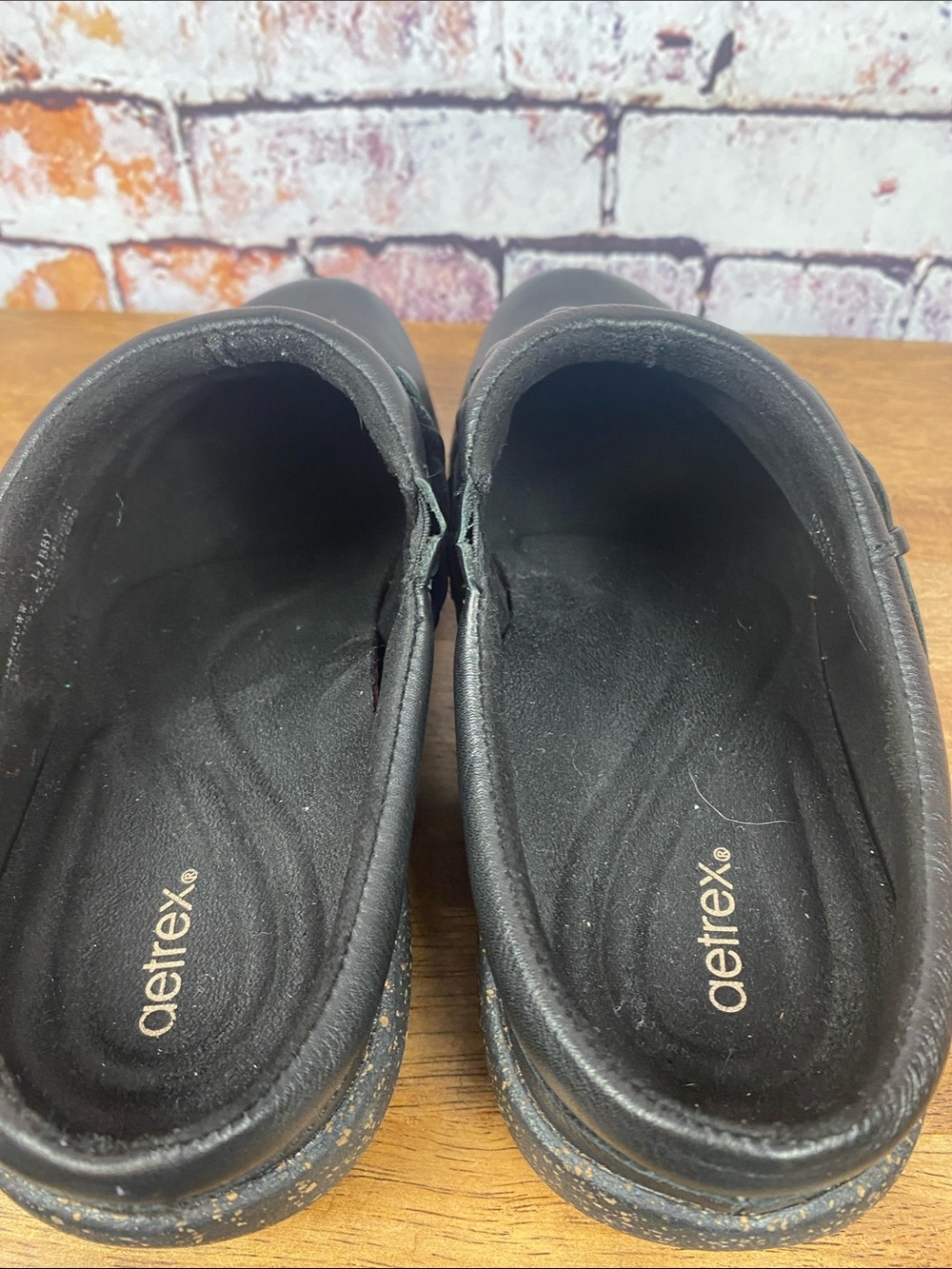 Aetrex Libby Black Leather Slip On Comfort Clog Shoe Sz 7.5 - Picture 10 of 13